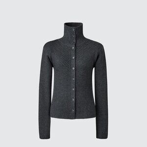 XL Dark Gray U Merino Blend High Neck Cardigan